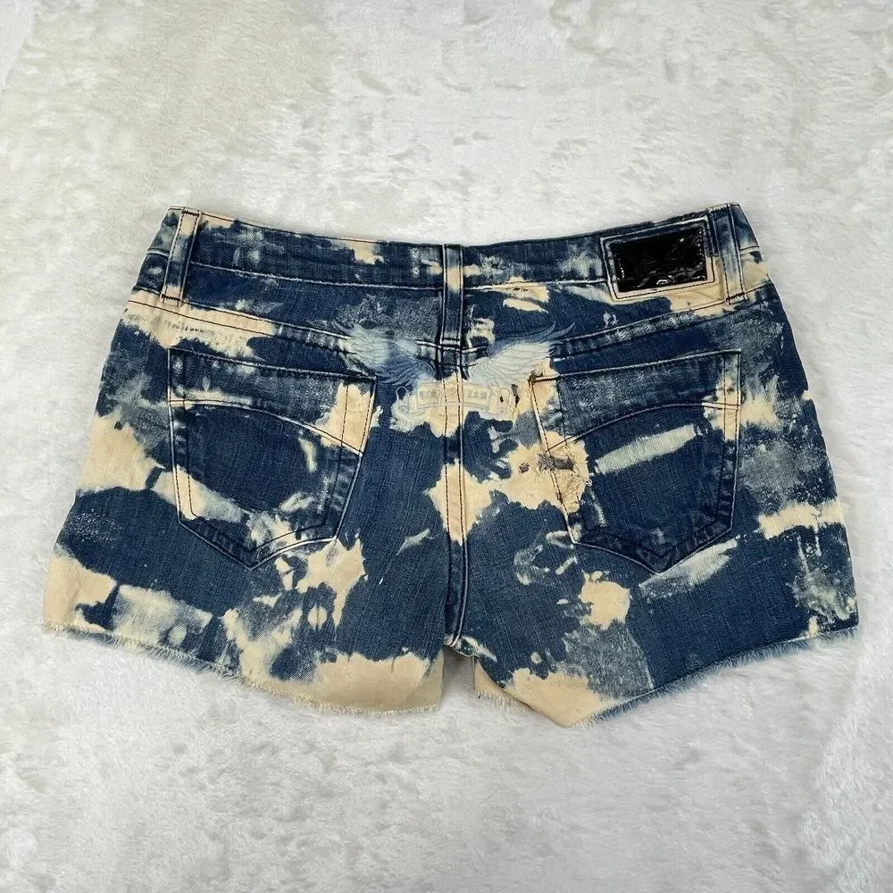 Robins Jean Shorts Womens Size 30 Blue Distressed Gypsy Jeweled Raw Hem Cut Off - Picture 10 of 15